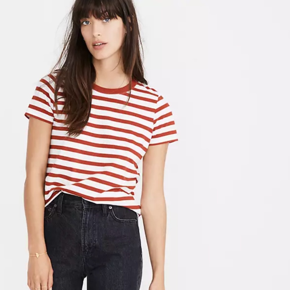 Red + White Striped Madewell Tee